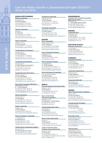 Liste der Abibac-Schulen in Deutschland Schuljahr 2010/2011 - CIEP