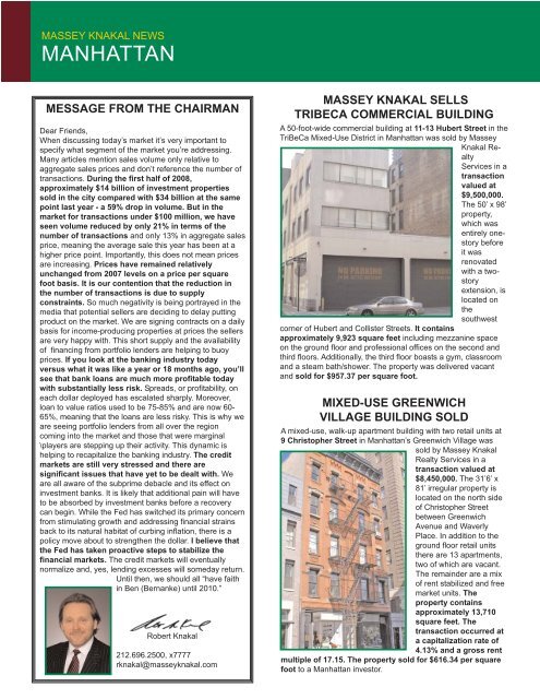 BUILDING SALES JOURNAL - Massey Knakal Realty Services