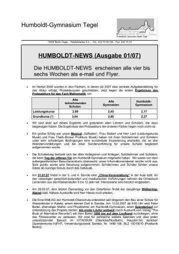 Ausgabe 01/07 - Humboldt-Gymnasium Berlin-Tegel