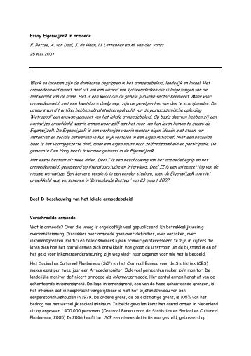 Essay EigenwijzeR in armoede F. Bottse, A. van Daal, J. de Haan, N ...