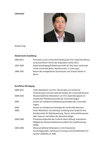Lebenslauf Mundo Yang Akademische Ausbildung 2006-2011 ...
