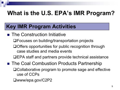 EPA’s Industrial Materials Recycling Program