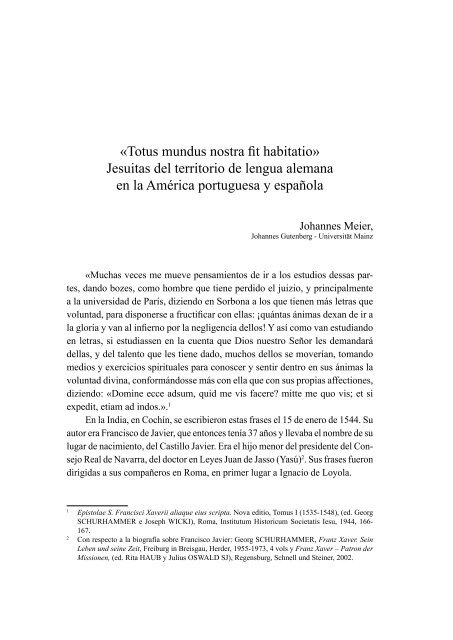 «Totus mundus nostra fit habitatio» Jesuitas del territorio de lengua ...