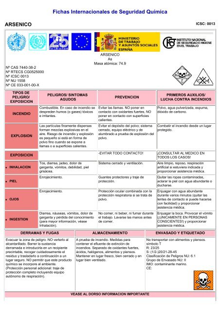 Fichas Internacionales De Seguridad Química Arsenico 5382