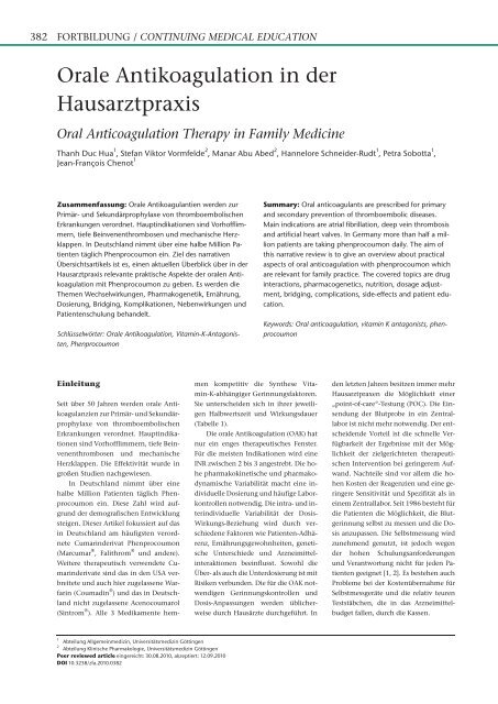 Oral Anticoagulation Therapy in Family Medicine - Herzlich ...