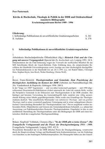 Kirche & Hochschule, Theologie & Politik in der ... - Peer Pasternack