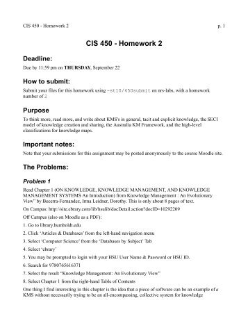 CIS 450 - Homework 2 Deadline - HSU Users Web Pages