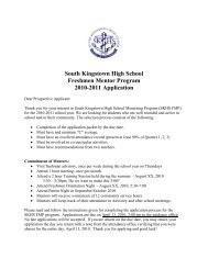 South Kingstown High School Freshmen Mentor Program 2010-2011 Application