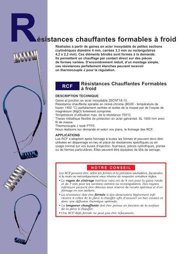 Résistances chauffantes formables à froid