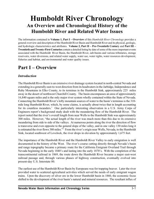 Humboldt River Chronology - Nevada Division of Water Resources ...