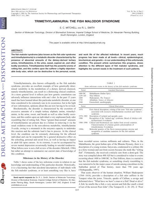 trimethylaminuria: the fish malodor syndrome - Drug Metabolism and ...