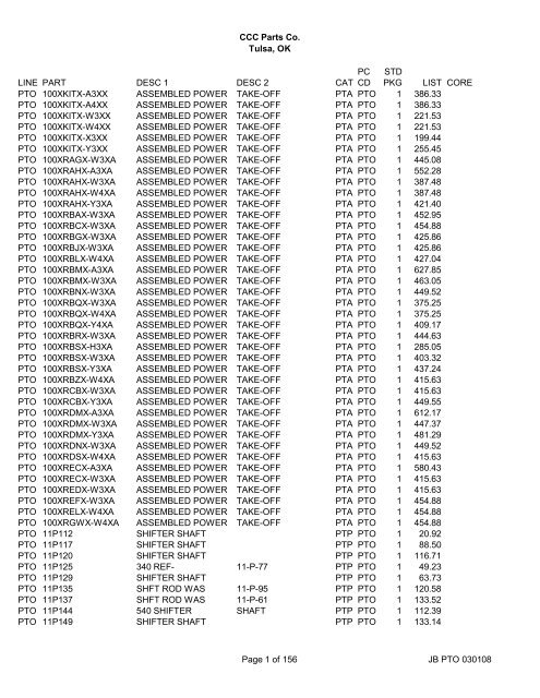 CCC Parts Co. Tulsa, OK LINE PART DESC 1 DESC 2 CAT PC CD ...