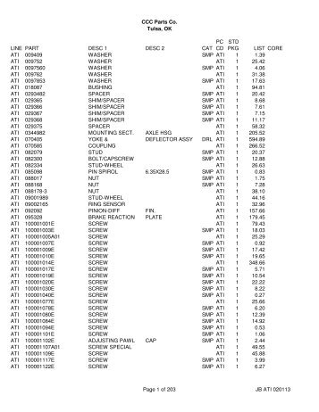 AxleTech International 2013 List Prices - CCC Parts Company