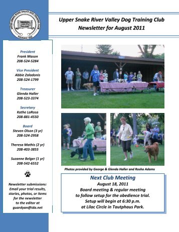 August 2011 Newslett.. - Upper Snake River Valley Dog Training Club