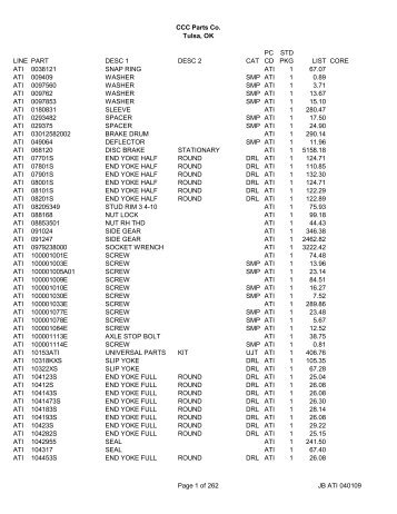 AxleTech International 2009 List Prices - CCC Parts Company