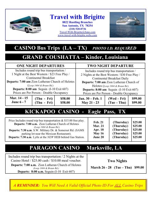 Casino Tours San Antonio Texas Casino Tours San Antonio Texas