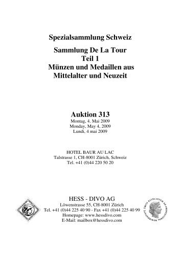 Spezialsammlung Schweiz Sammlung De La Tour Teil 1 Münzen und
