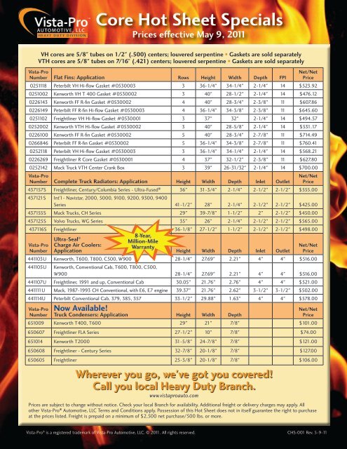 Core Hot Sheet Specials