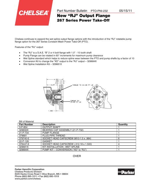 Chelsea PTO Pni 232 - 267 Series RJ Wetspline