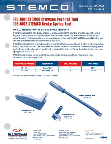 195-1001 STEMCO Crewson Pushrod Tool 195-1002 STEMCO Brake Spring Tool