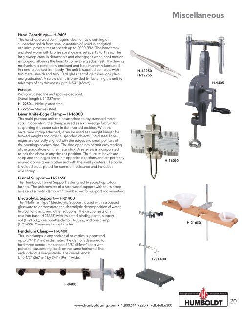 Humboldt Laboratory Essentials - Humboldt Mfg. Co.