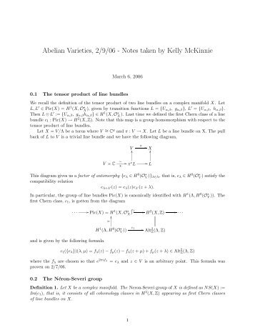 Abelian Varieties, 2/9/06 - Notes taken by Kelly McKinnie