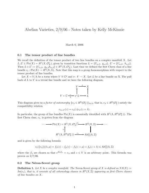 Abelian Varieties, 2/9/06 - Notes taken by Kelly McKinnie