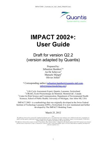 IMPACT 2002+: Description of the method - Quantis