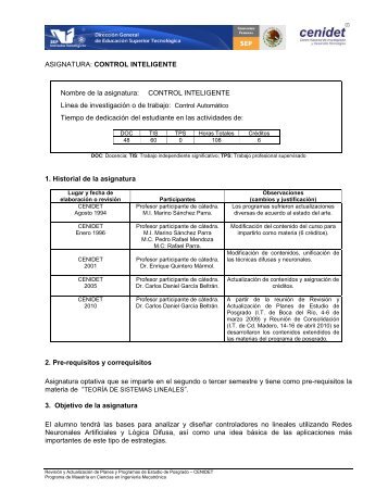 ASIGNATURA: CONTROL INTELIGENTE Nombre de la ... - Cenidet