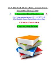 HCA 240 Week 2 CheckPoint 2 Cancer Patient Information Sheet (2 Sets)/snaptutorial