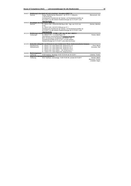 House of Competence (HoC) - Lehrveranstaltungen für alle Studierenden