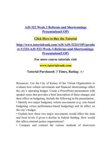 AJS 522 Week 3 Reforms and Shortcomings Presentation(UOP)/ Tutorialrank