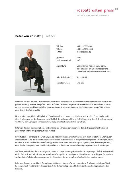 Peter von Rospatt | Partner - Rospatt Osten Pross