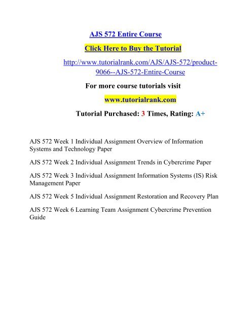 AJS 572 Entire Course/ Tutorialrank