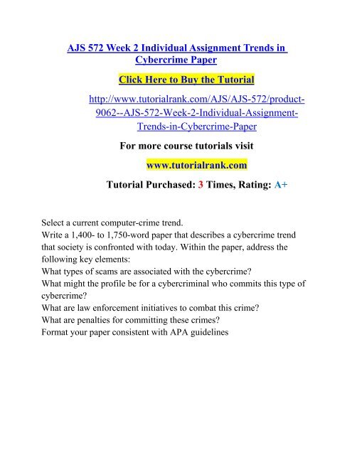 AJS 572 Week 2 Individual Assignment Trends in Cybercrime Paper/ Tutorialrank