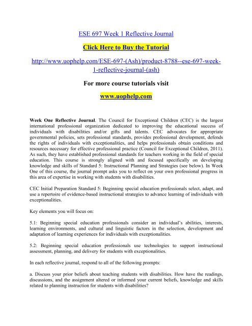 Ese 697 Week 1 Reflective Journal Pdf
