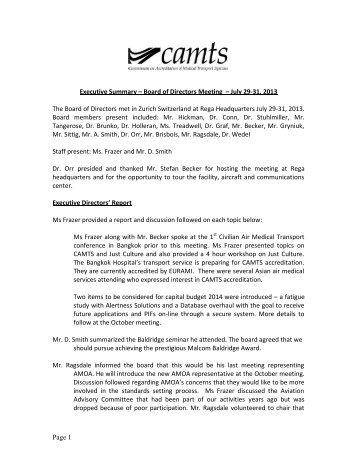 Page 1 Executive Summary â Board of Directors Meeting ... - CAMTS