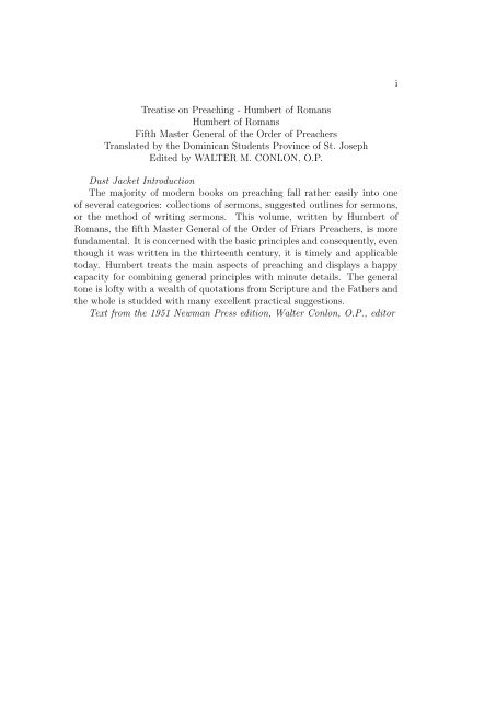 i Treatise on Preaching - Humbert of Romans Humbert of Romans ...
