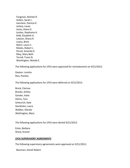 minutes - Board of Licensed Professional Counselors