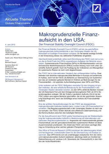 Makroprudenzielle Finanzaufsicht in den USA - Deutsche Bank ...