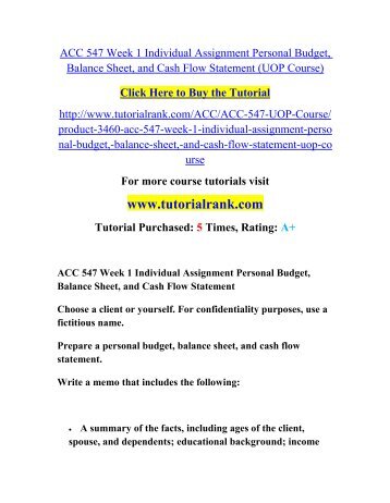acc 547 week 1 individual assignment personal budget