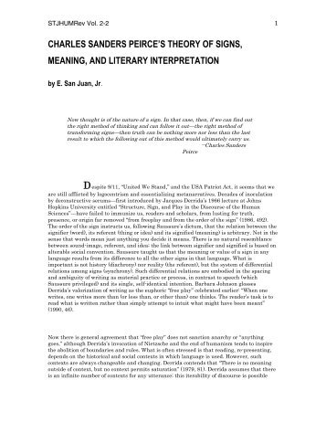 CHARLES SANDERS PEIRCE’S THEORY OF SIGNS MEANING AND LITERARY INTERPRETATION D