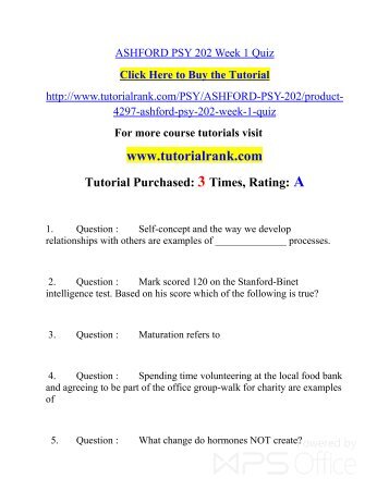 psy202week5 final quiz These are the automatically computed results of your exam grades for essay questions, and comments from your instructor, are in the details section below this answer can be found in your textbook, in section 85, “occupational gender segregation,” and in the chapter's key terms. psy202week5 final quiz These are the automatically computed results of your exam grades for essay questions, and comments from your instructor, are in the details section below this answer can be found in your textbook, in section 85, “occupational gender segregation,” and in the chapter's key terms.