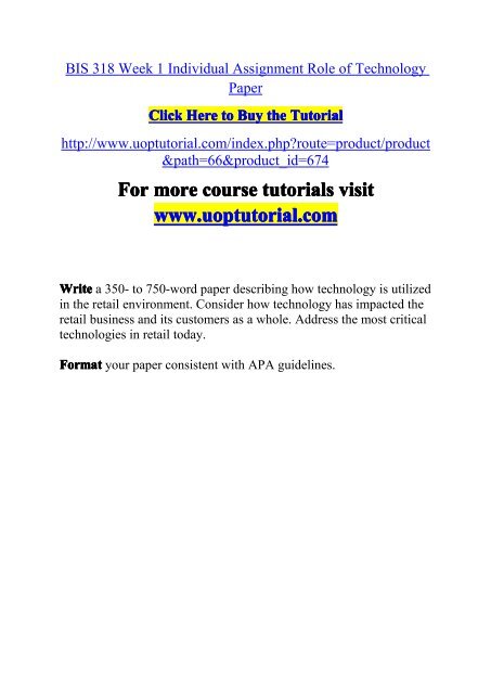 BIS 318 Week 1 Individual Assignment Role of Technology Paper