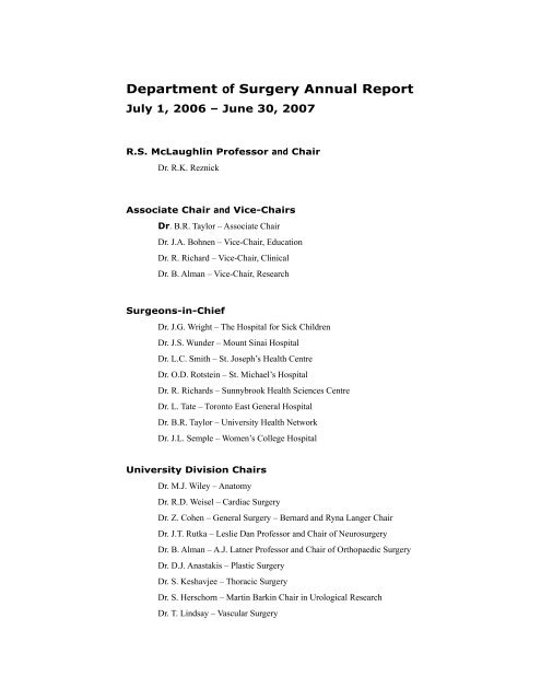 2006/2007 Annual Report - Department of Surgery University of ...