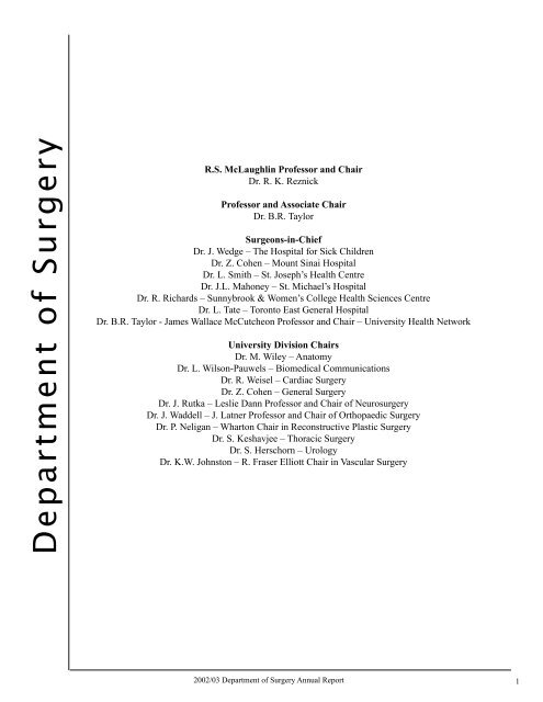 Department of Surgery, Annual Report 2002-2003