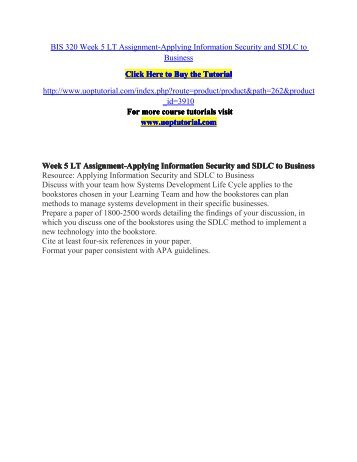 BIS 320 Week 5 LT Assignment-Applying Information Security and SDLC to Business