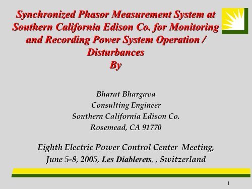 Synchronized Phasor Measurement - Epcc-workshop.net