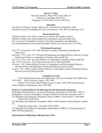 Resume of Steven C. Wofsy, Candidate Chapter Author of Synthesis ...
