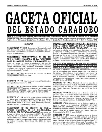 gaceta oficial del estado carabobo - SecretarÃ­a General de Gobierno